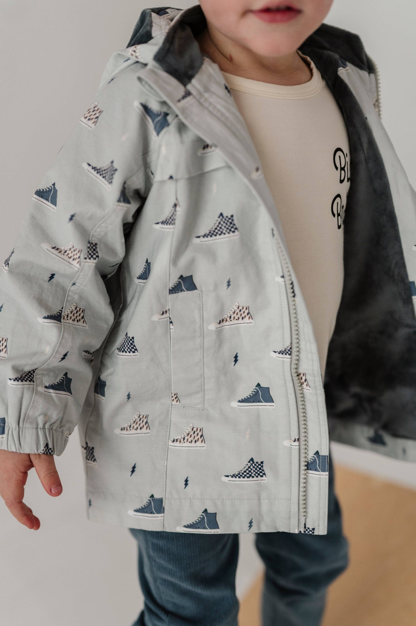 Coolest Kid on the Playground: Fleece Lined, Hooded, Sneaker Print Jacket for Boys