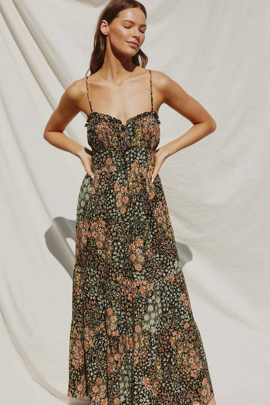 Printed Midi Length Dress with Tie Back