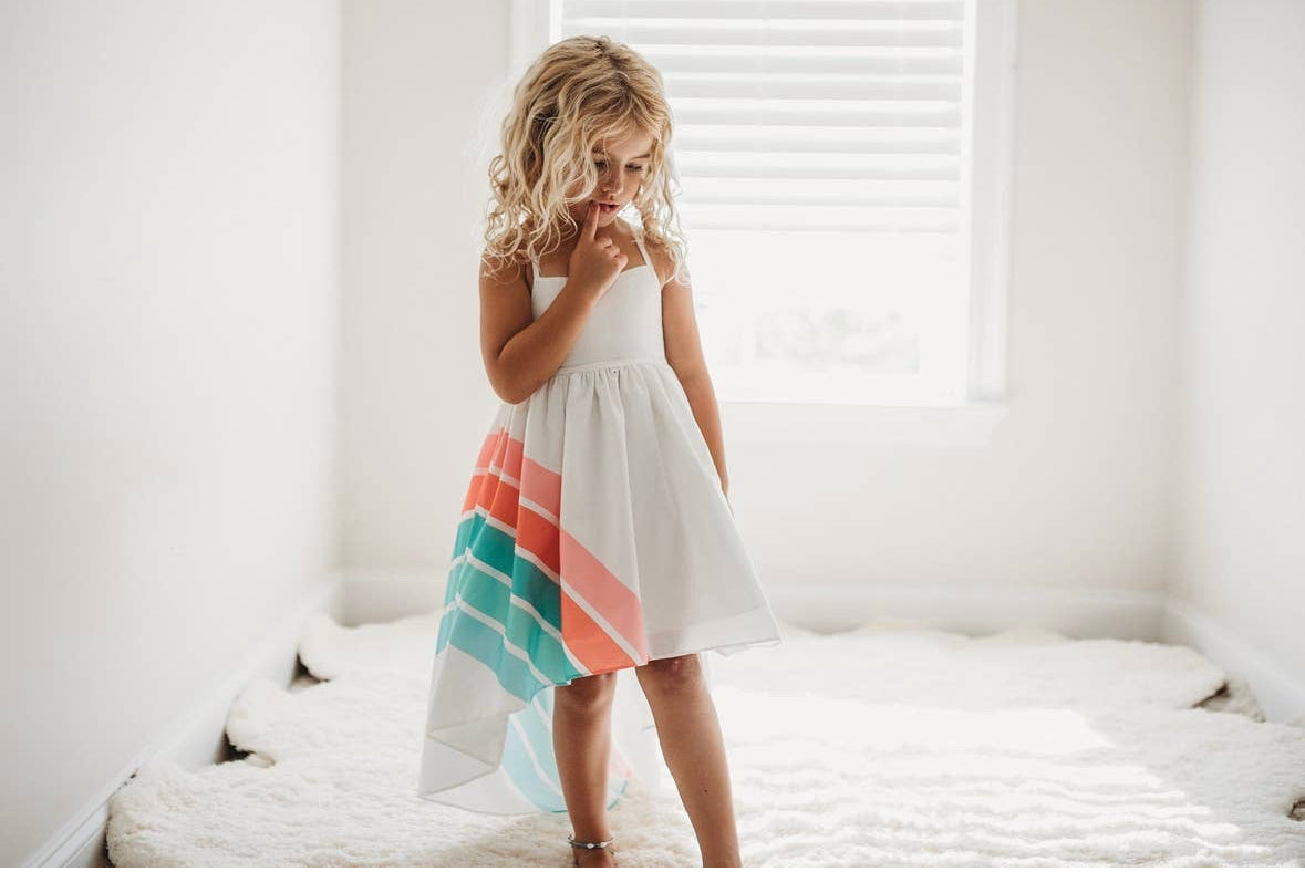 “Teal Rainbow” Halter Dress w/Hi-Lo Hem