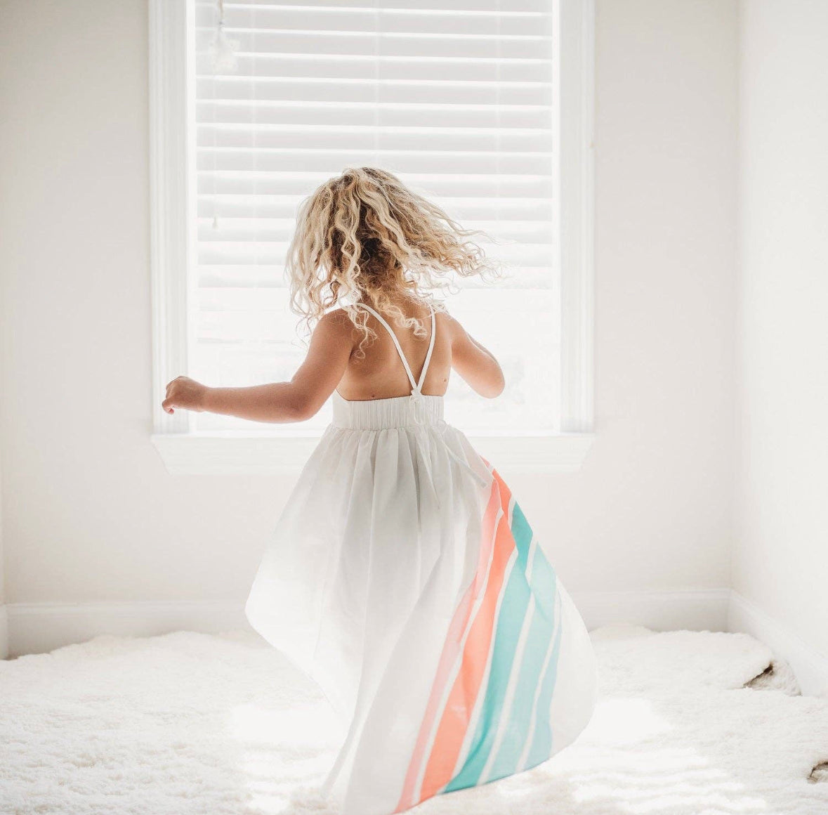 “Teal Rainbow” Halter Dress w/Hi-Lo Hem