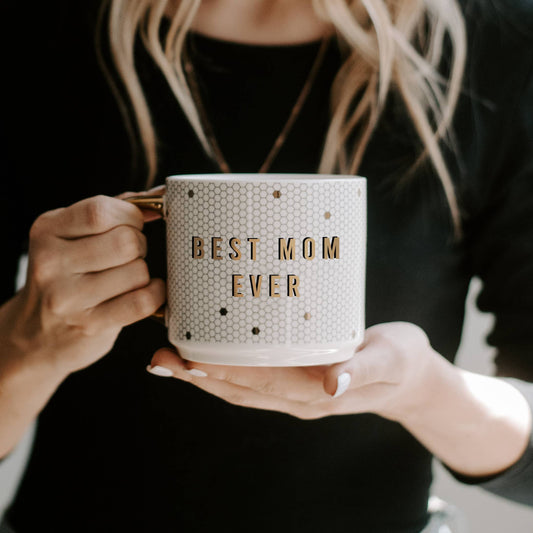 NEW! "Best Mom Ever" 17 oz Gold Tile Coffee Mug- ONLY 1 LEFT!