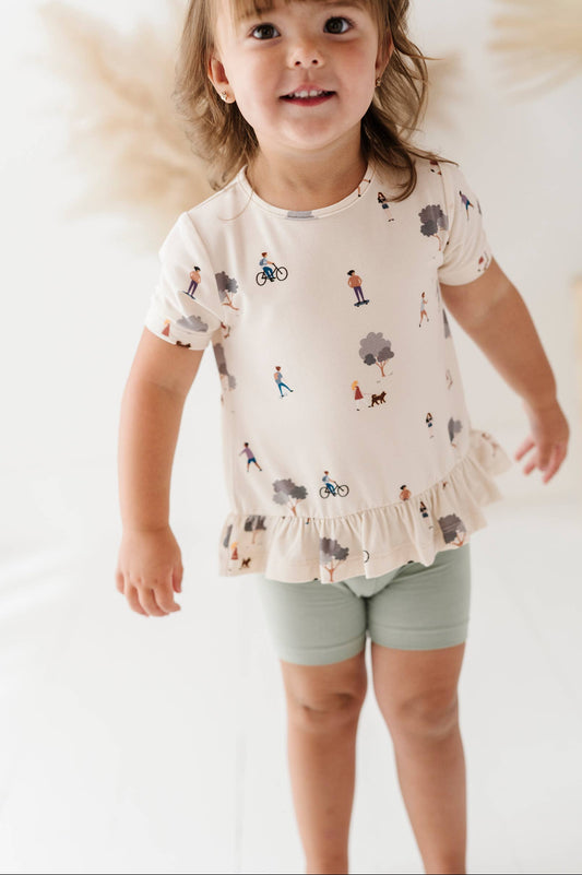 NEW! Girl's Peplum Top in Print "Kids in the Park"