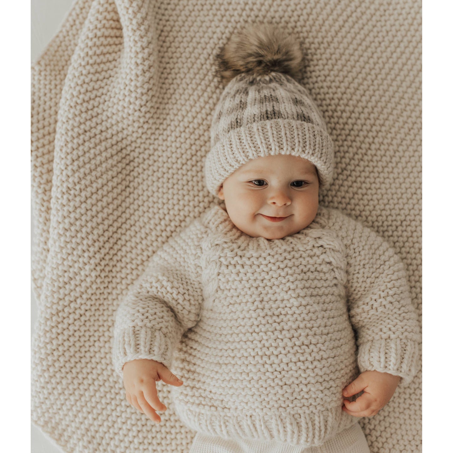 Garter Stitch Crew Neck Sweater Natural: 12-18 months