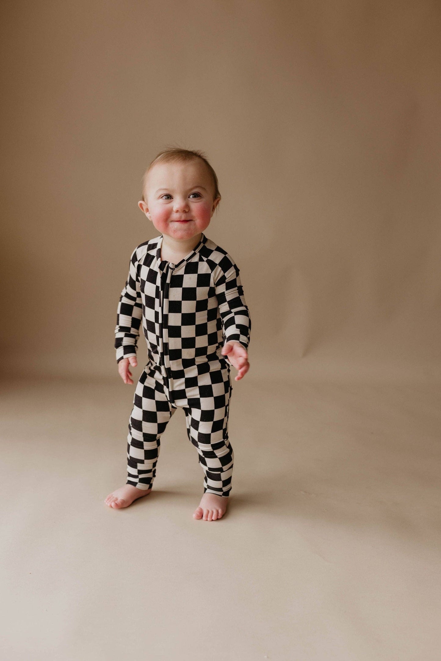 NEW! NOW AVAILABLE FOR PREORDER! Black Checker Bamboo Zip Pajamas