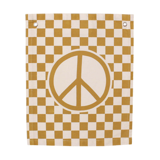 Checkered Peace Sign Canvas Banner