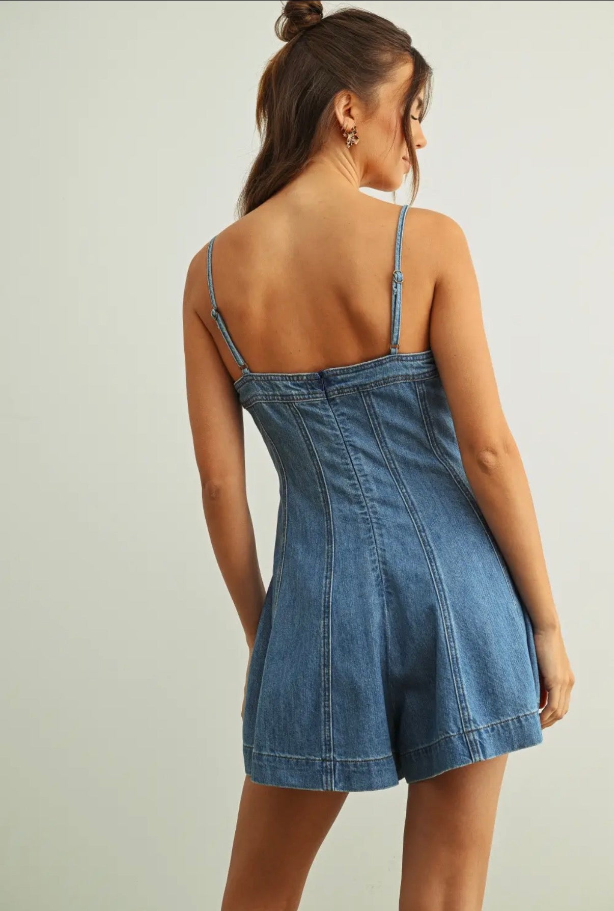 Washed Denim Romper Dress with Pockets – LA WAVE CO Washed Denim Romper Dress with Pockets – LA WAVE CO