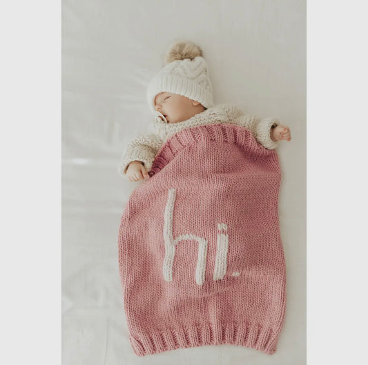 “hi.” Hand Knit Baby Blanket