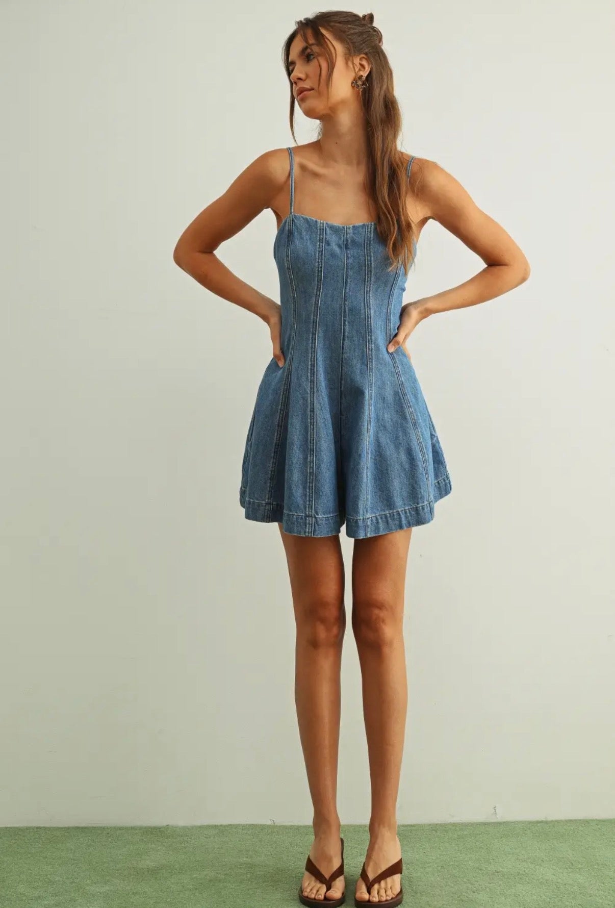 Washed Denim Romper Dress with Pockets LA WAVE CO Washed Denim Romper Dress with Pockets LA WAVE CO