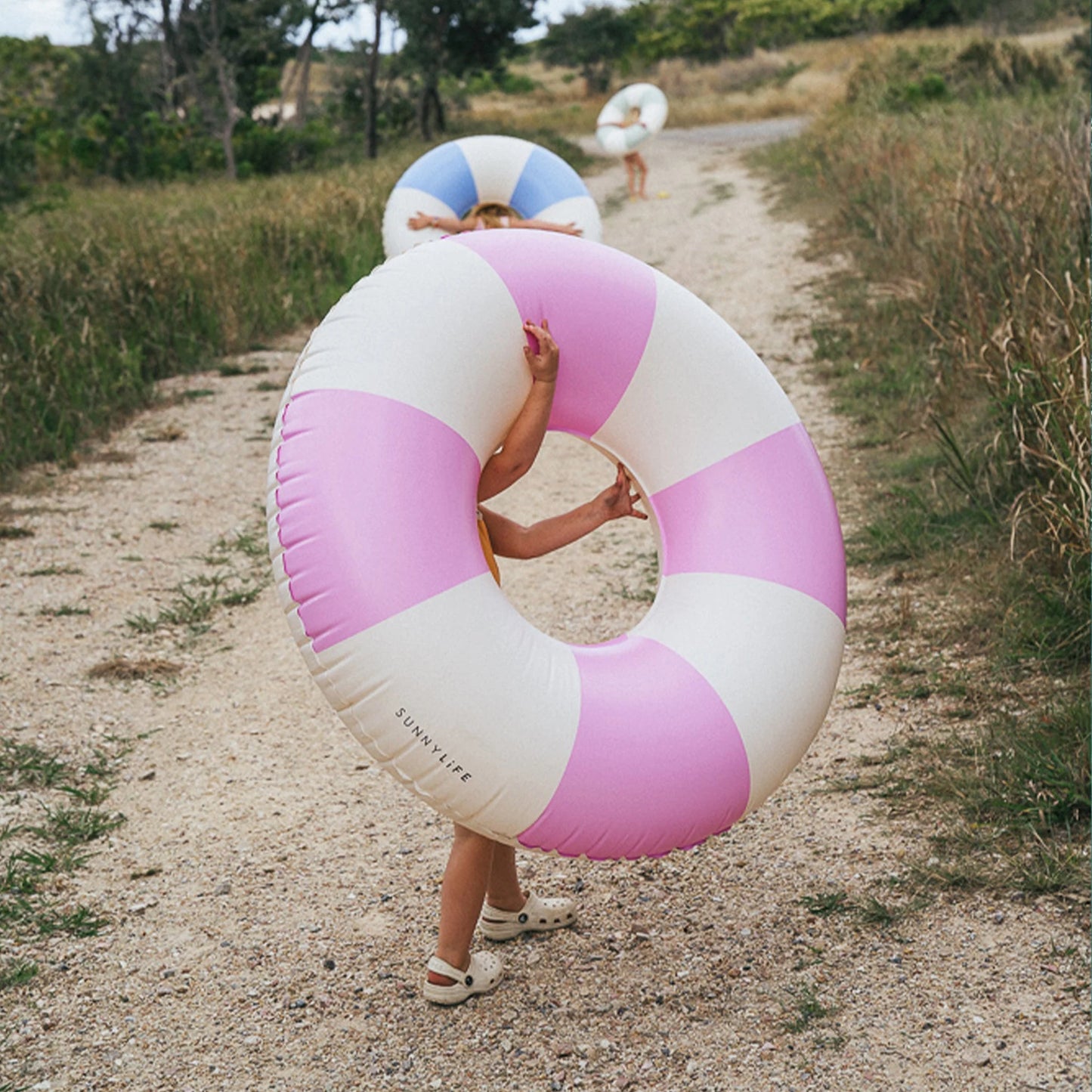 NEW! "Tube Pool Ring" in Bubblegum Pink Stripe