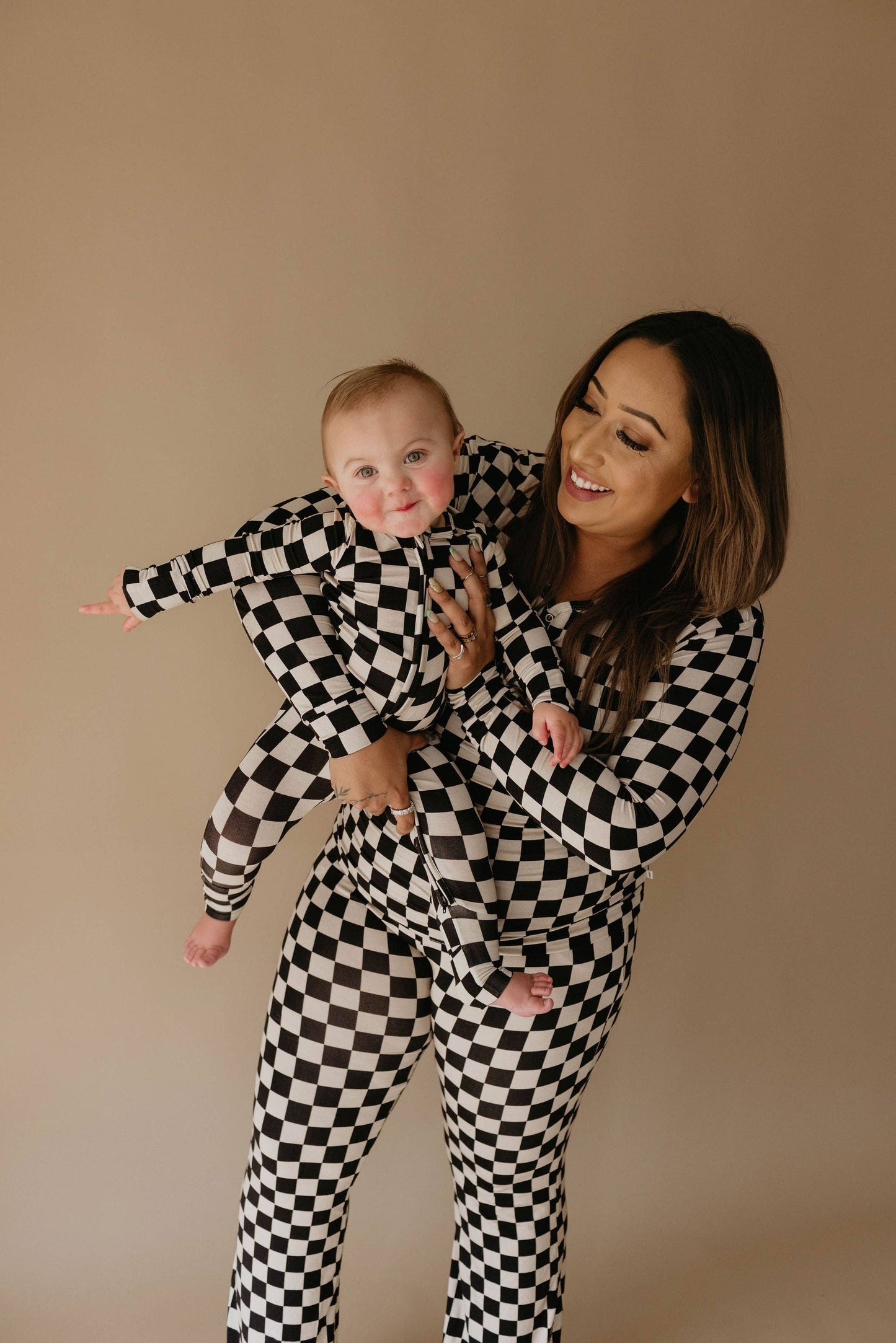 NEW! NOW AVAILABLE FOR PREORDER! Black Checker Bamboo Zip Pajamas