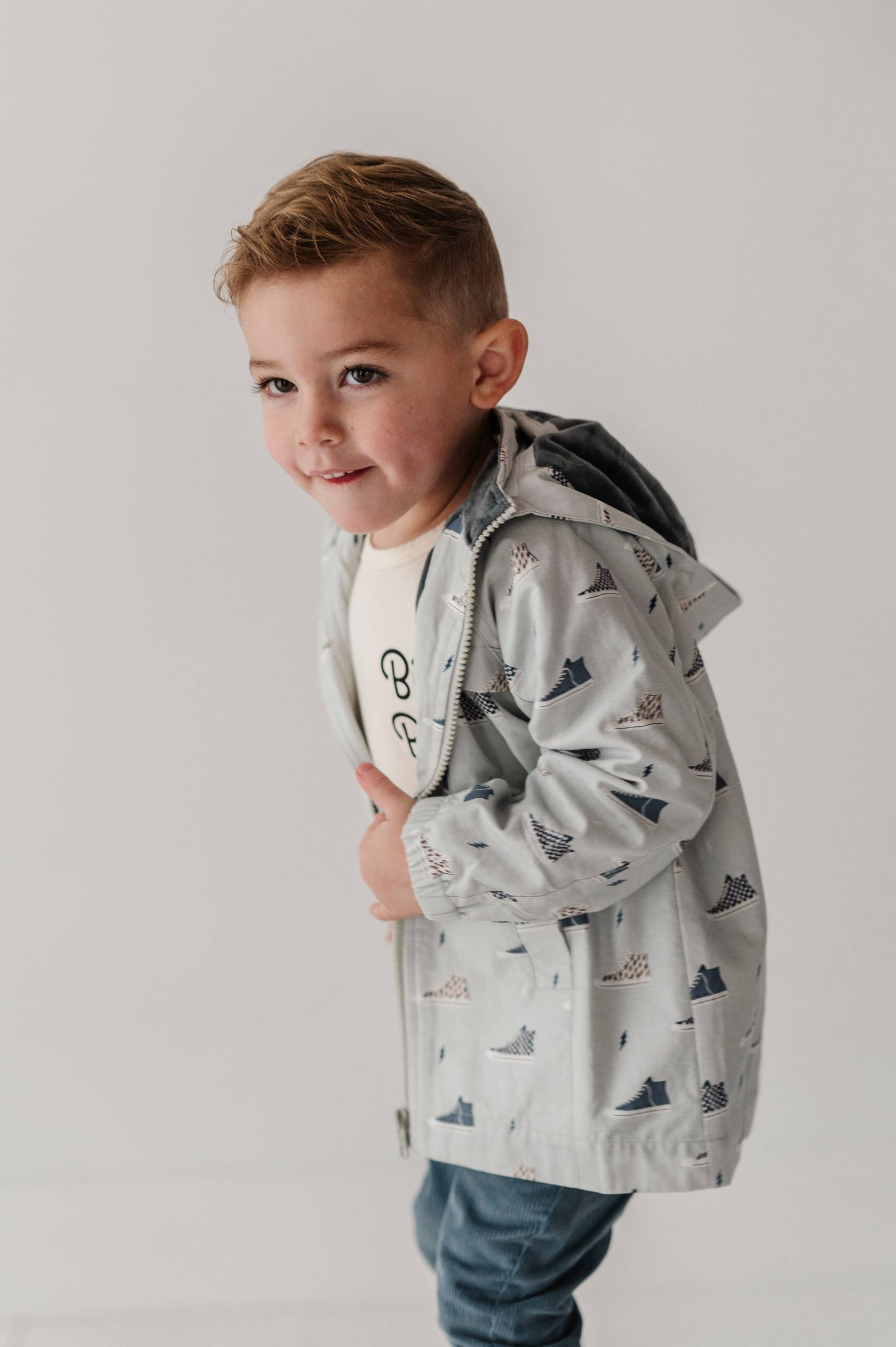 Fleece Lined Hooded Sneaker Print Jacket for Boys