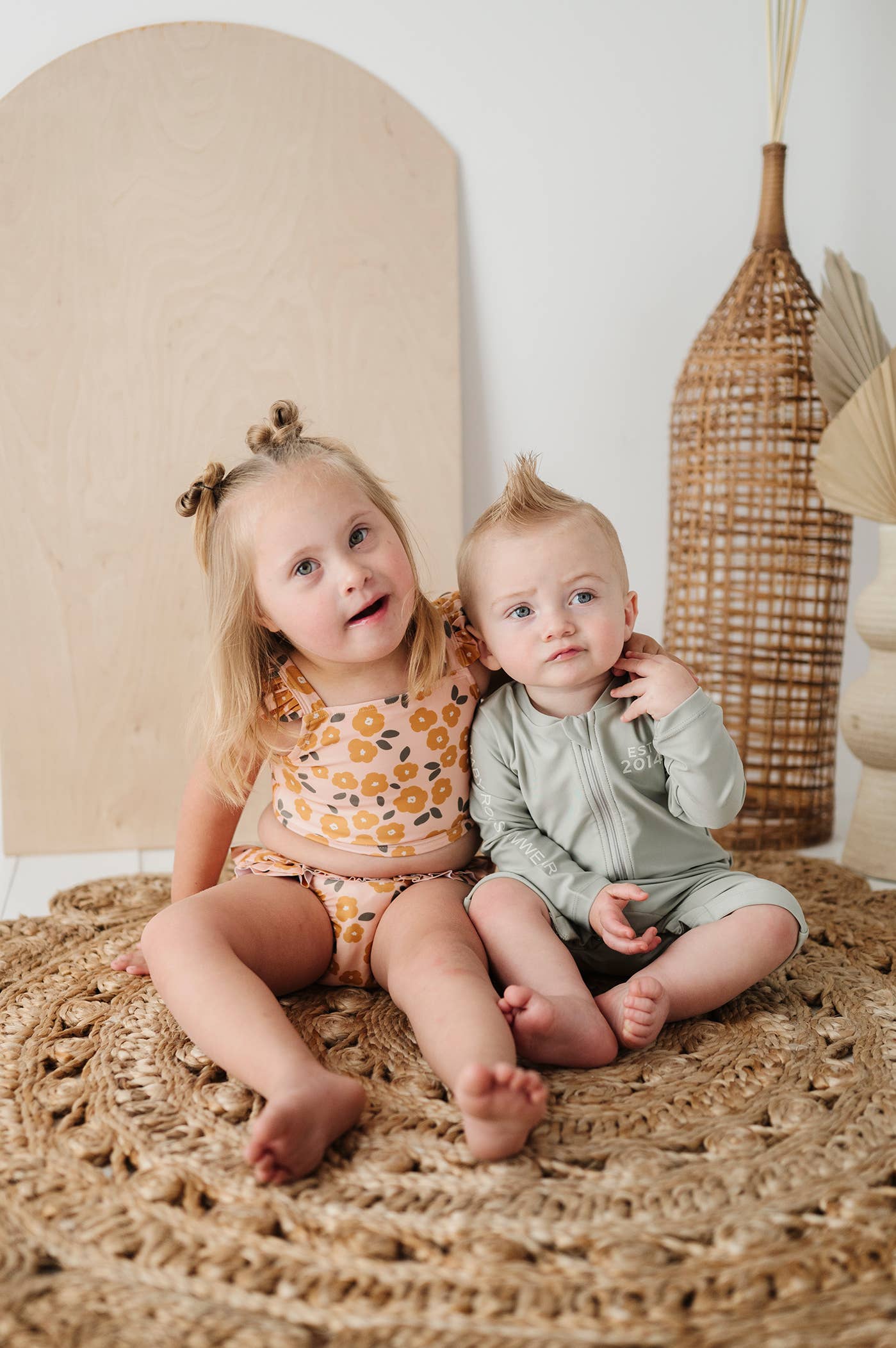 Girl's Two-Piece Ruffle Swim Set in Gold Floral