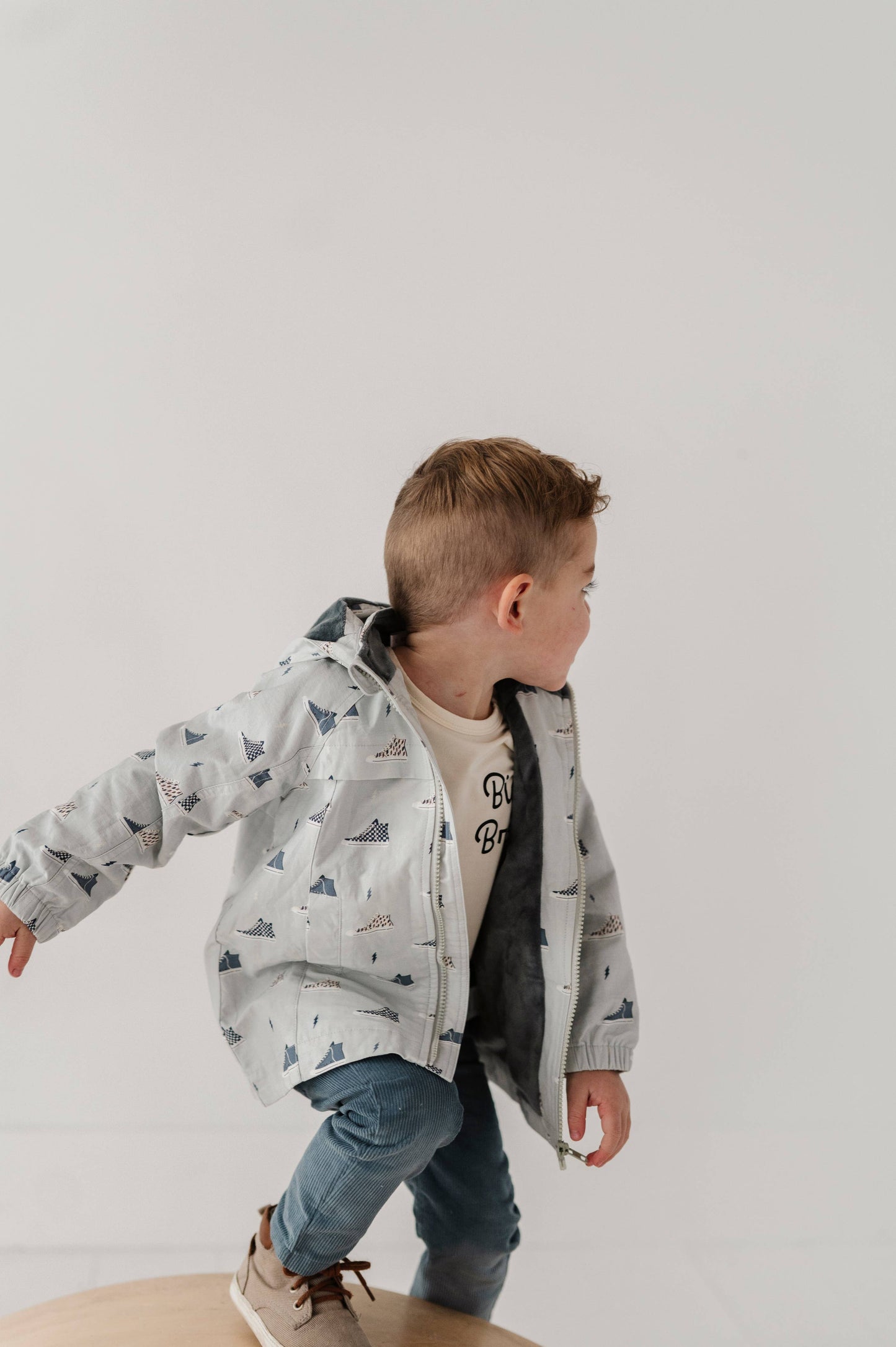 Fleece Lined Hooded Sneaker Print Jacket for Boys