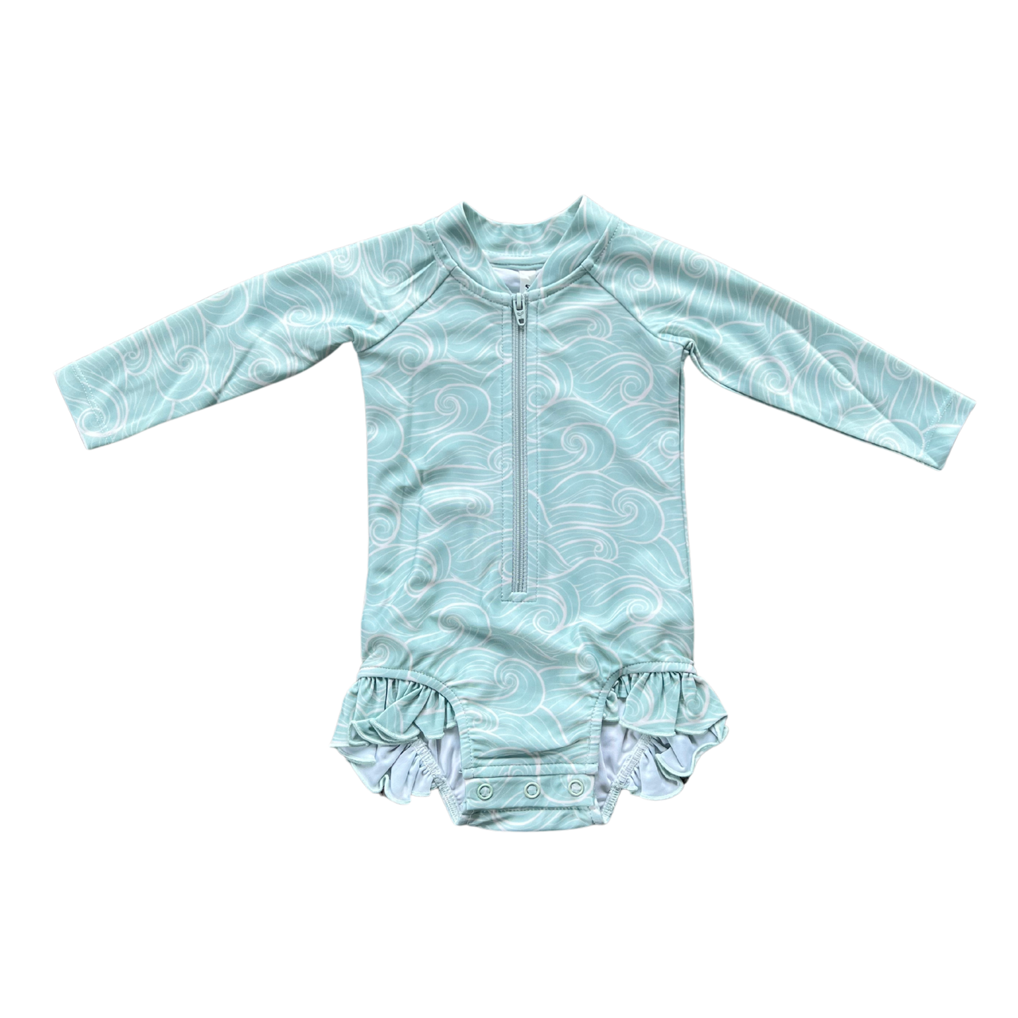 Girl's One-Piece "Beach Wave" Ruffle Rash Guard Swimsuit