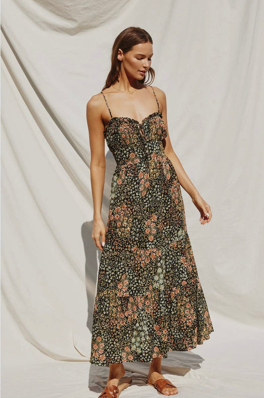 Printed Midi Length Dress with Tie Back