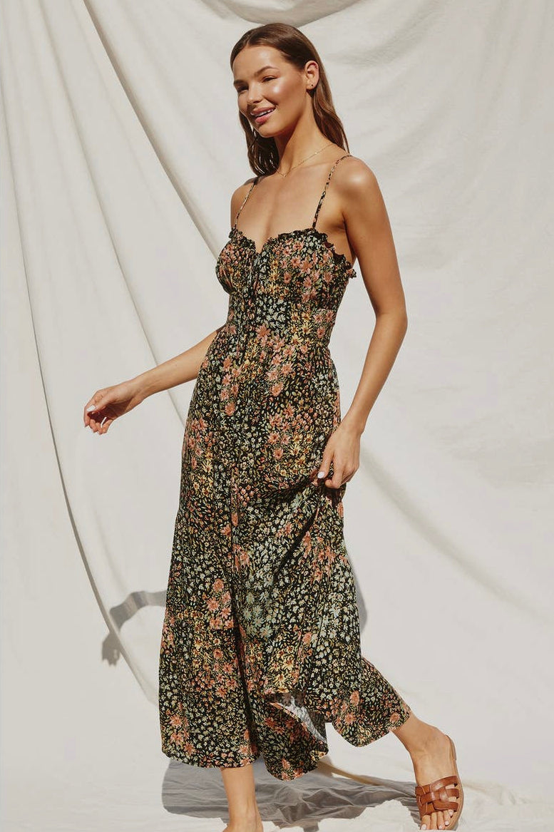 Printed Midi Length Dress with Tie Back