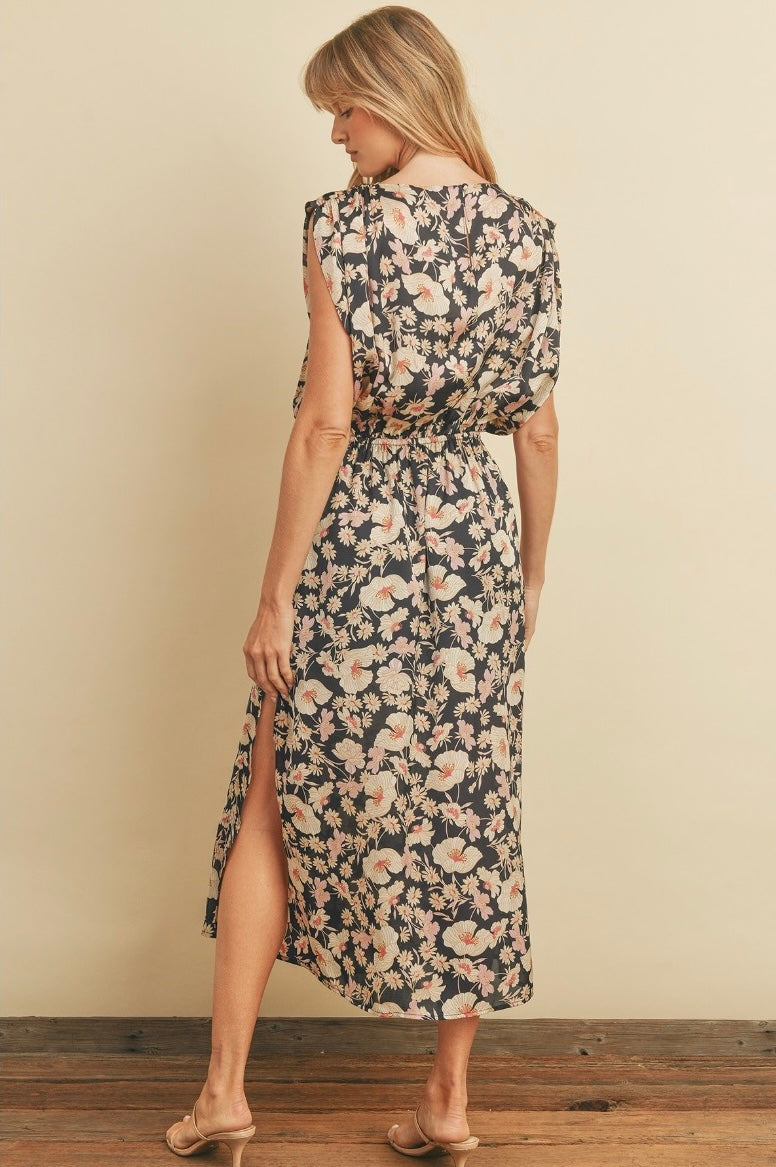 Floral Print Satin Midi Dress