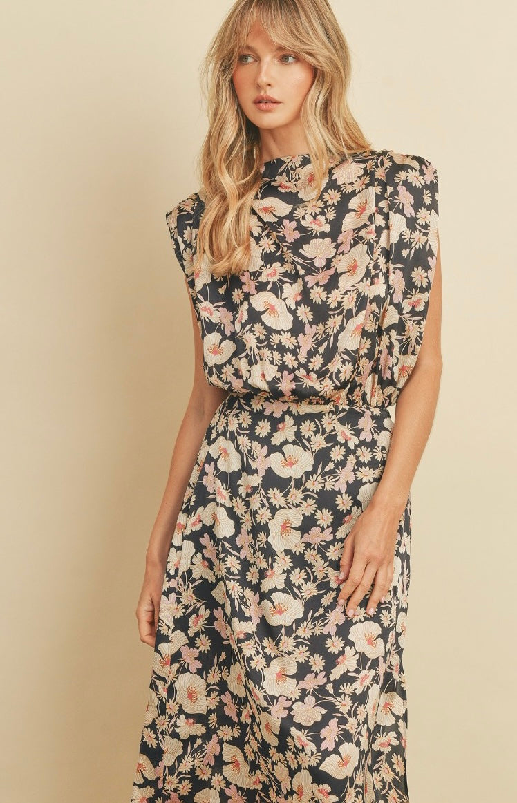 Floral Print Satin Midi Dress