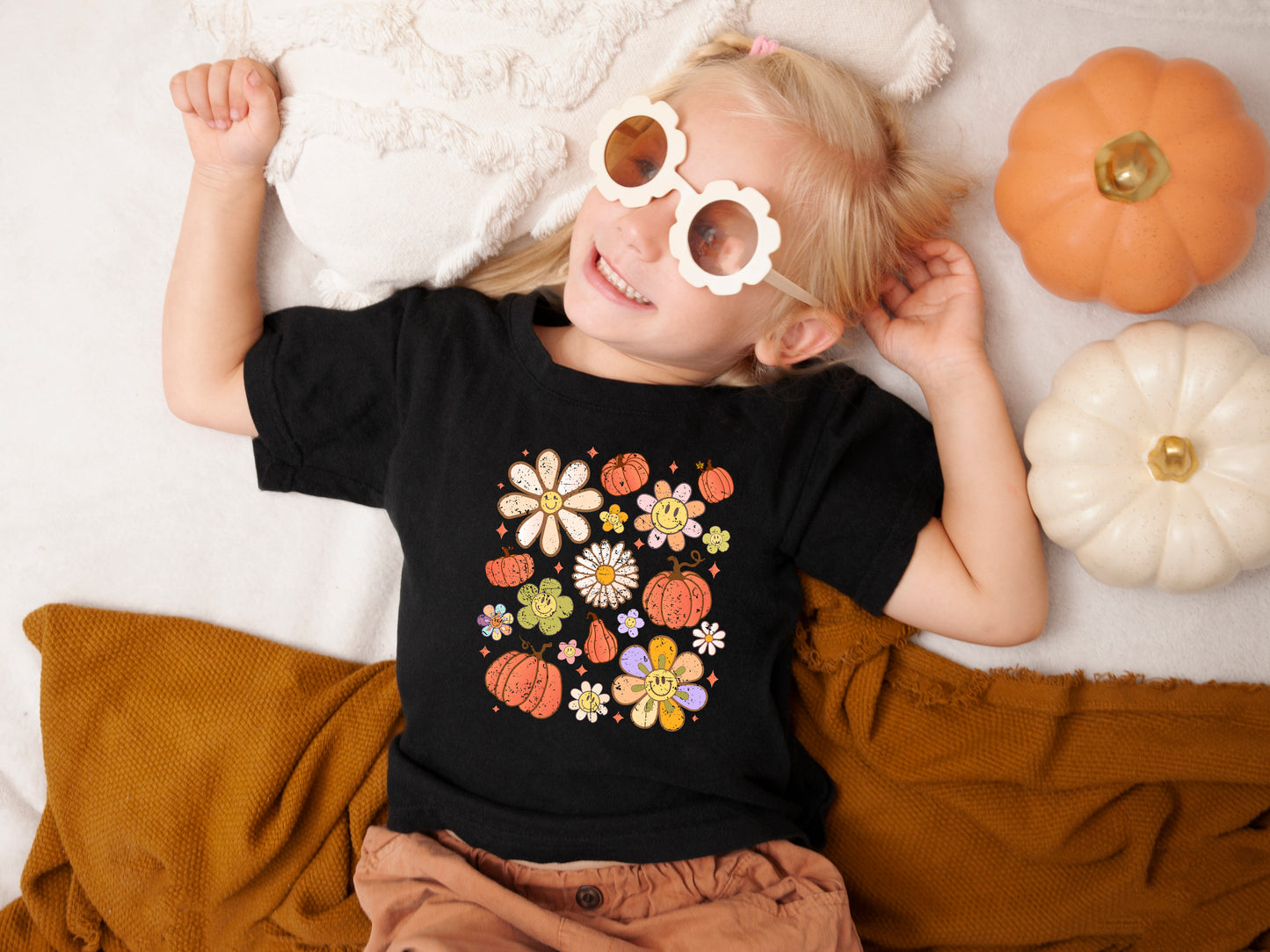 NEW! "Flower Power and Pumpkins" Little Babe Tee