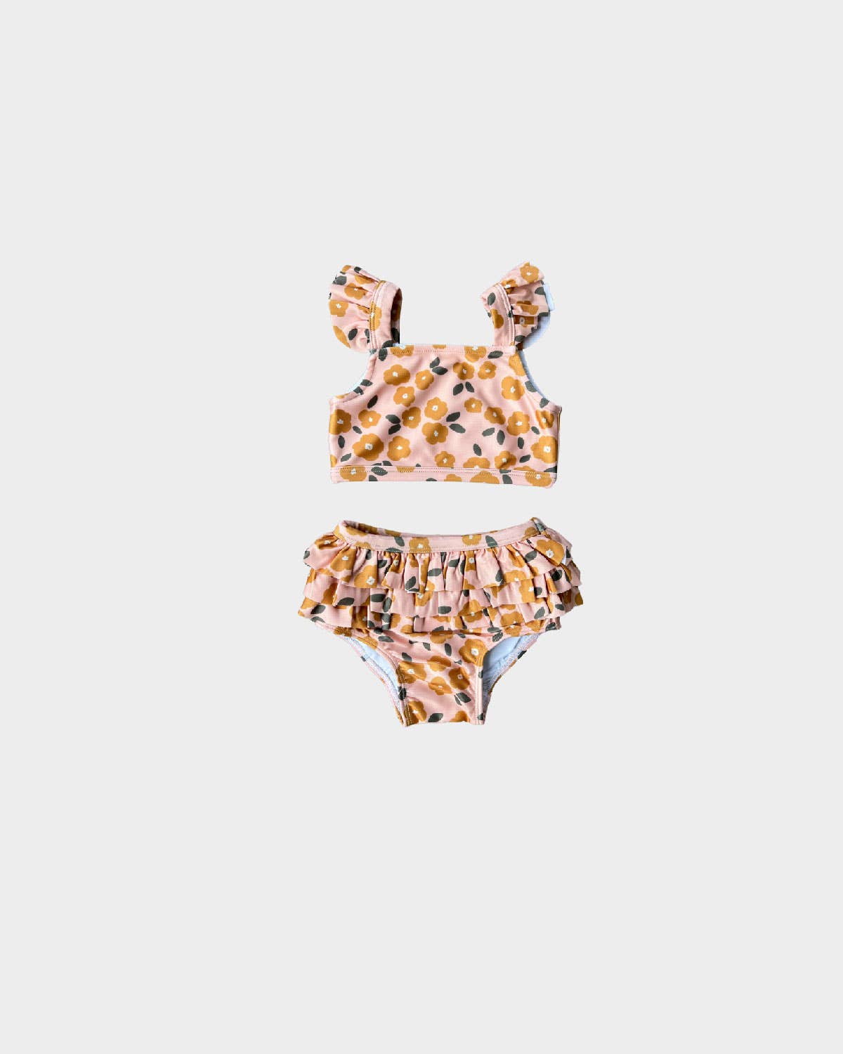 Girl's Two-Piece Ruffle Swim Set in Gold Floral