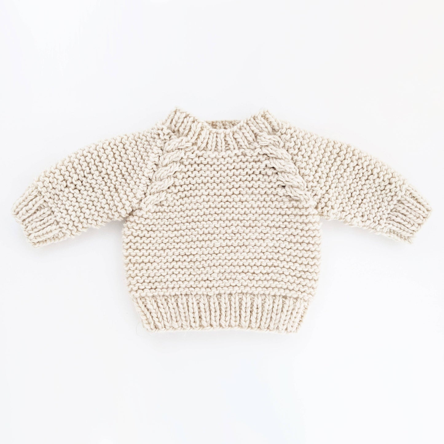 Garter Stitch Crew Neck Sweater Natural: 12-18 months