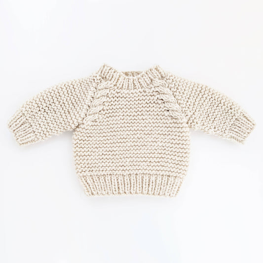 Garter Stitch Crew Neck Sweater Natural: 12-18 months