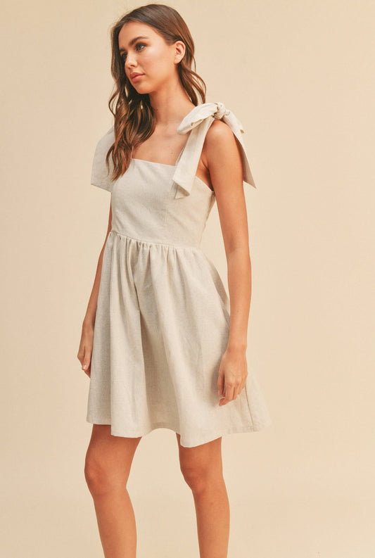 A-line Dress with Bow Tie Shoulder Straps